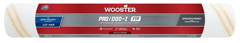 WOOSTER BRUSH Wooster RR667-18 Roller Cover, White, 1/2 in Thick Nap, 18 in L, Fabric Cover