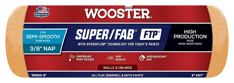 WOOSTER BRUSH Wooster RR923-9 Roller Cover, 3/8 in Thick Nap, 9 in L, Fabric Cover, Lager