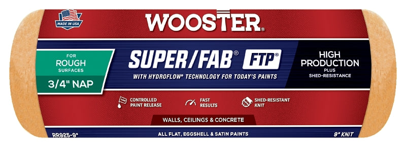 WOOSTER BRUSH Wooster RR925-9 Roller Cover, 3/4 in Thick Nap, 9 in L, Knit Fabric Cover, Lager