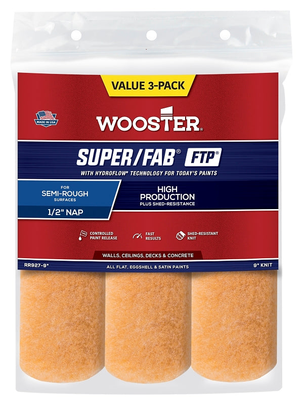 WOOSTER BRUSH Wooster RR927-9 Roller Cover, 1/2 in Thick Nap, 9 in L, Knit Fabric Cover, Lager PAINT WOOSTER BRUSH