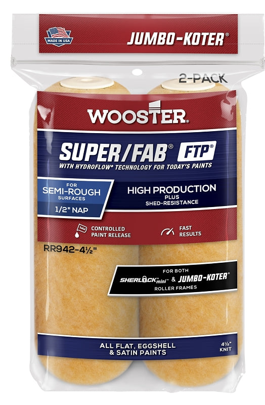 WOOSTER BRUSH Wooster RR942-4 1/2 Roller Cover, 1/2 in Thick Nap, 4-1/2 in L, Fabric Cover, Lager PAINT WOOSTER BRUSH