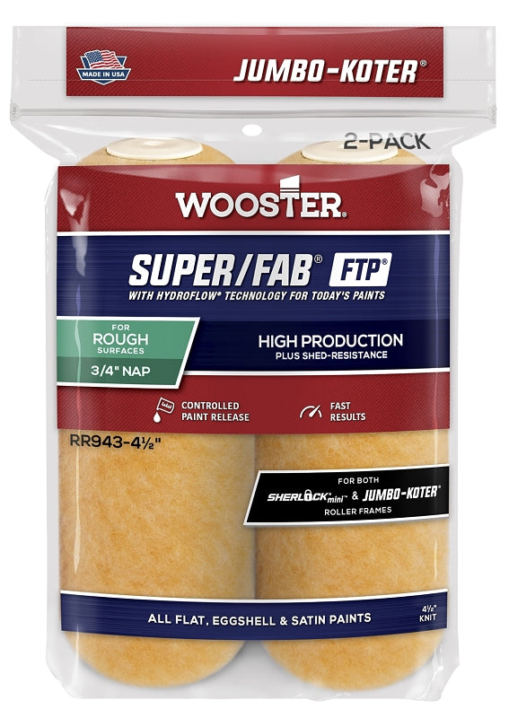 WOOSTER BRUSH Wooster RR943-4 1/2 Paint Roller Cover, 3/4 in Thick Nap, 4-1/2 in L, Fabric Cover, Lager PAINT WOOSTER BRUSH