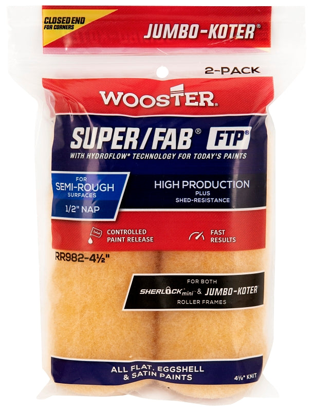 WOOSTER BRUSH Wooster RR982-4 1/2 Roller Cover, 1/2 in Thick Nap, 4-1/2 in L, Fabric Cover, Gold PAINT WOOSTER BRUSH