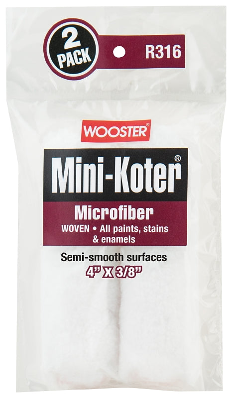 WOOSTER BRUSH Wooster R316-4 Mini Roller Cover, 3/8 in Thick Nap, 4 in L, Microfiber Cover, 2/PK