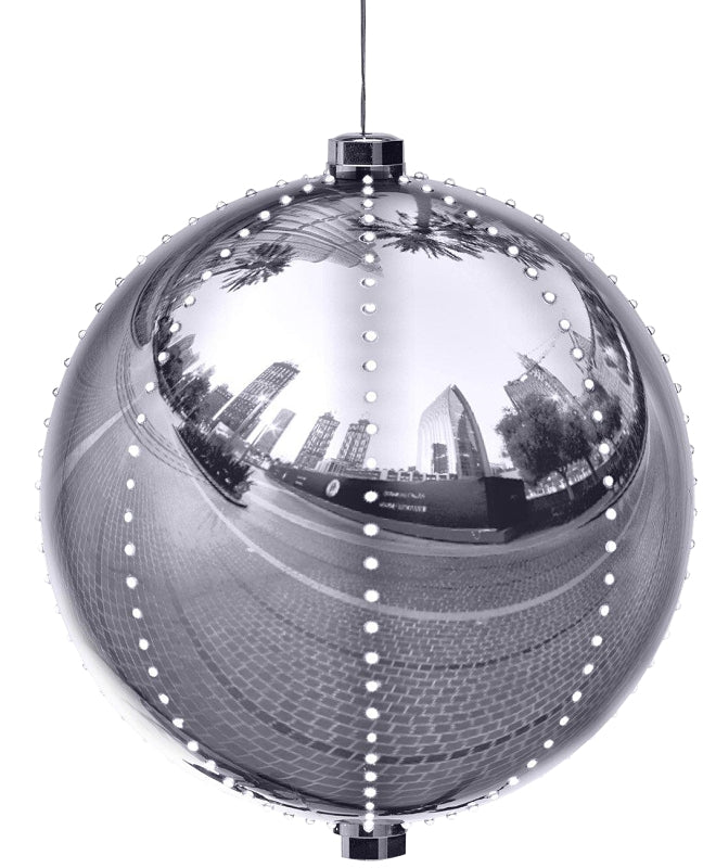 SANTAS FOREST Santas Forest 60832 Ornament, 6 in H, Round Bulb, Plastic, Silver, Internal Light/Music: Internal Light