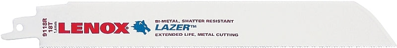 LENOX Lenox LAZER 24907T9118R Reciprocating Saw Blade, 1 in W, 9 in L, 18 TPI TOOLS LENOX