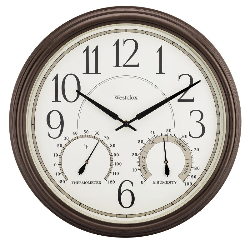 WESTCLOX Westclox 32247 Clock, 20 in Dia, Round, Bronze Frame, Plastic Clock Face, Analog, Glass Lens HOUSEWARES WESTCLOX