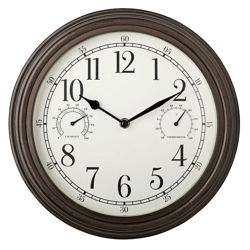 WESTCLOX Westclox 33027 Indoor and Outdoor Classic Wall Clock, Brown Frame, Glass Clock Face, Analog HOUSEWARES WESTCLOX