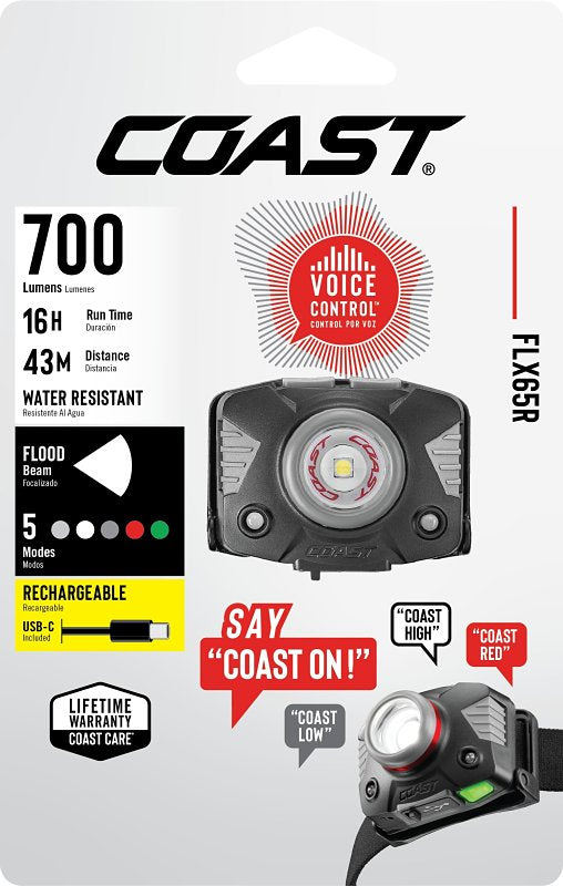 COAST Coast FLX65R Headlamp, Zithion-X Battery, LED Lamp, 700 Lumens, Flood Beam, 180 m Beam Distance, 16 hr Run Time, Black