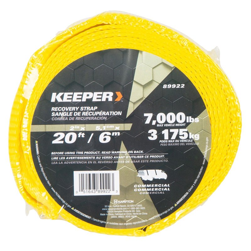 KEEPER Keeper 89922 Vehicle Recovery Tow Strap, 15,000 lb, 2 in W, 20 ft L