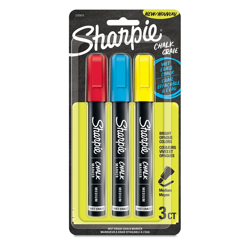 SANFORD Sharpie 2103015 Chalk Marker, Bullet Lead/Tip, Medium Lead/Tip, Blue/Red/Yellow Lead/Tip