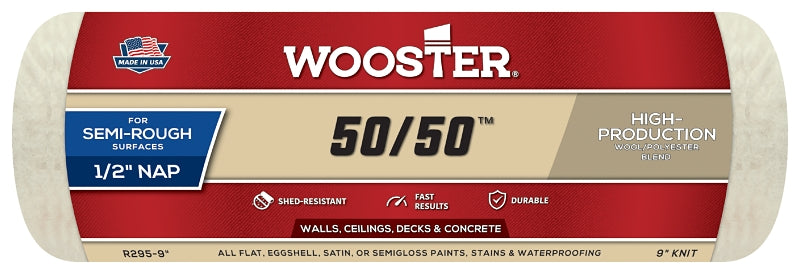WOOSTER BRUSH Wooster R295-9 Roller Cover, 1/2 in Thick Nap, 9 in L, Lambs Wool/Polyester Cover, Creamy PAINT WOOSTER BRUSH