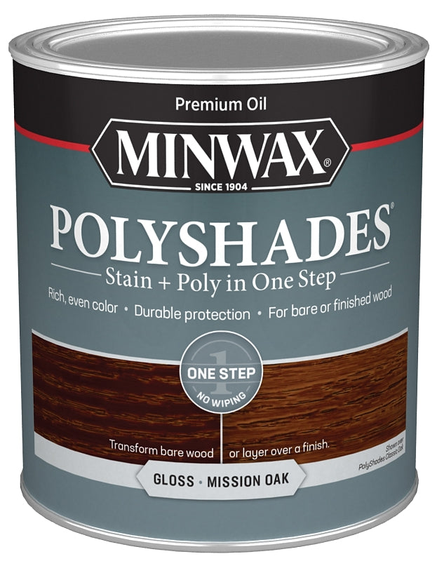 MINWAX Minwax 614850444 Waterbased Polyurethane Stain, Gloss, Liquid, Mission Oak, 1 qt, Can PAINT MINWAX