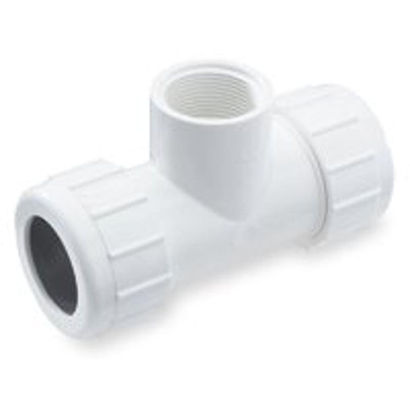 B & K INDUSTRIES NDS CRT-0750-T Pipe Tee, 1/2 x 3/4 in, Compression x FNPT, PVC, White, SCH 40 Schedule, 150 psi Pressure PAINT B & K INDUSTRIES