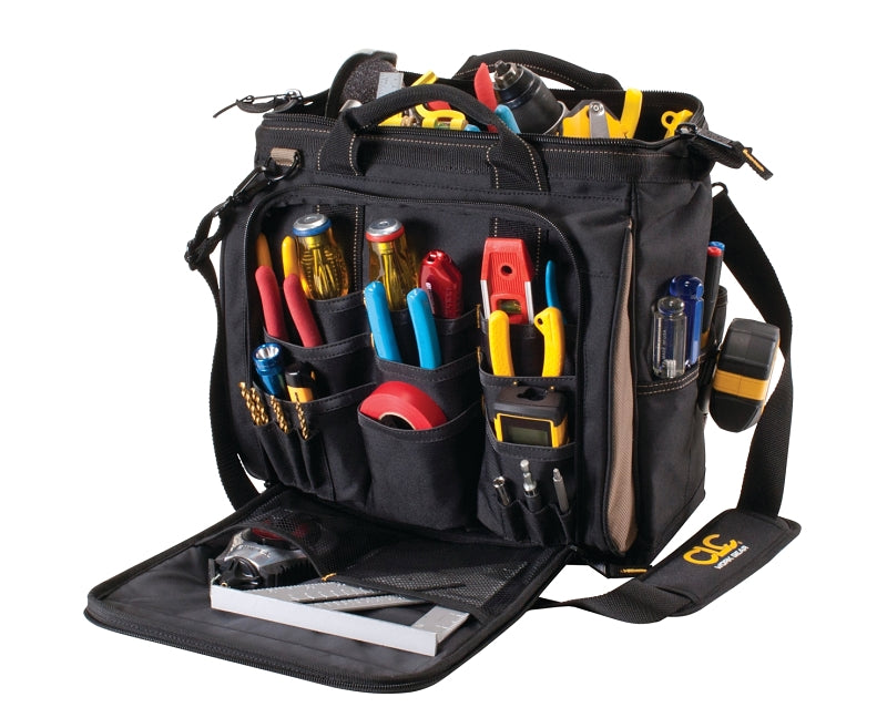 HULTAFORS CLC Tool Works Series 1537 Multi-Compartment Tool Carrier, 7 in W, 13 in D, 13 in H, 33-Pocket, Polyester, Black/Brown TOOLS HULTAFORS