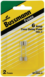 BUSSMANN Bussmann BP/MDL-6 Time Delay Fuse, 6 A, 32 V, Glass Body ELECTRICAL BUSSMANN