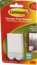 COMMAND Command 17201-4PK Picture Hanging Strip, 3 lb/set, Foam, White, 2.75 in L x 0.625 in W x 0.1 in H, 4/PK