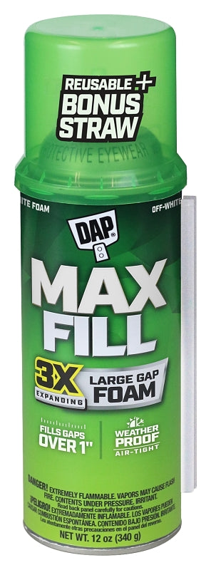 DAP DAP Touch'n Foam Max Fill Series 7565000043 Triple Expanding Foam Sealant, Off White, 60 to 100 deg F, 12 oz Can
