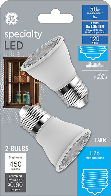 GE GE Industrial Solutions 29076 LED Bulb, Flood/Spotlight, PAR16 Lamp, 50 W Equivalent, E26 Lamp Base, Dimmable, Clear