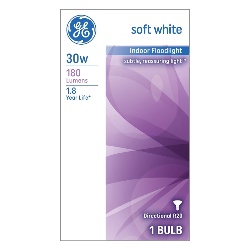 GE GE 14891 Light Bulb, 30 W, R20 Lamp, E26 Medium Lamp Base, 180 Lumens, 2600 K Color Temp, Soft White Light ELECTRICAL GE