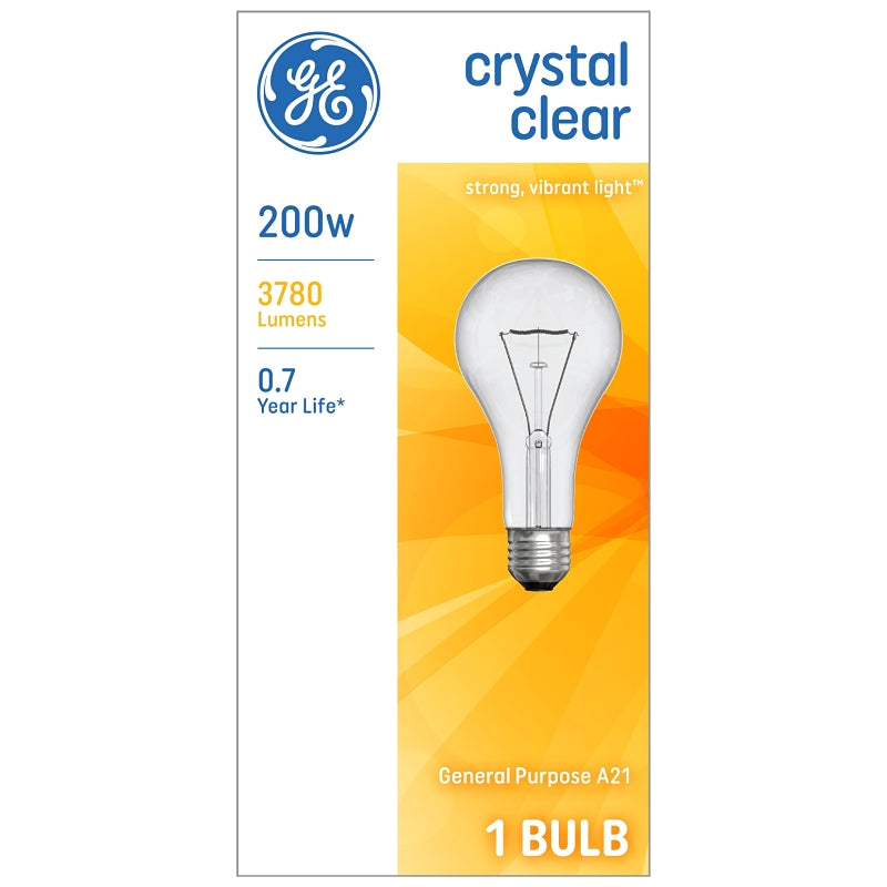 GE GE 16069 Light Bulb, 200 W, A21 Lamp, E26 Medium Lamp Base, 3780 Lumens, 2800 K Color Temp, Soft White Light