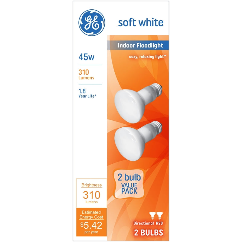 GE GE 18279 Light Bulb, CC-6 Filament, 2.5 in Dia x 3.31 in L Dimensions, 45 W, R20 Lamp, E26 Medium Lamp Base, 310 Lumens ELECTRICAL GE