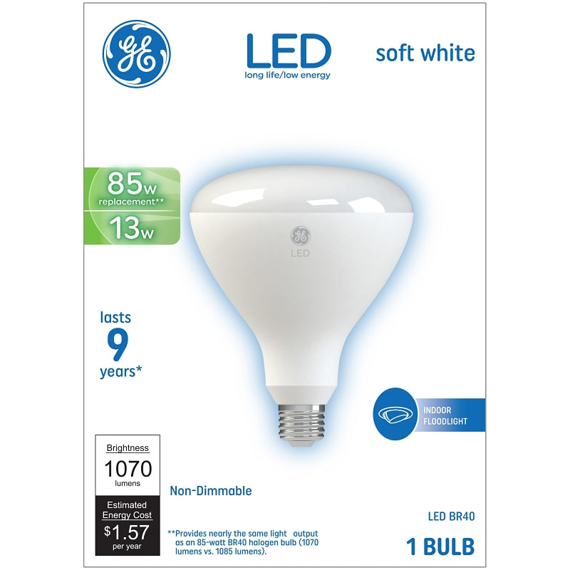 GE GE 24261 LED Bulb, Flood/Spotlight, BR40 Lamp, 85 W Equivalent, E26 Lamp Base, Soft White Light, 2700 K Color Temp