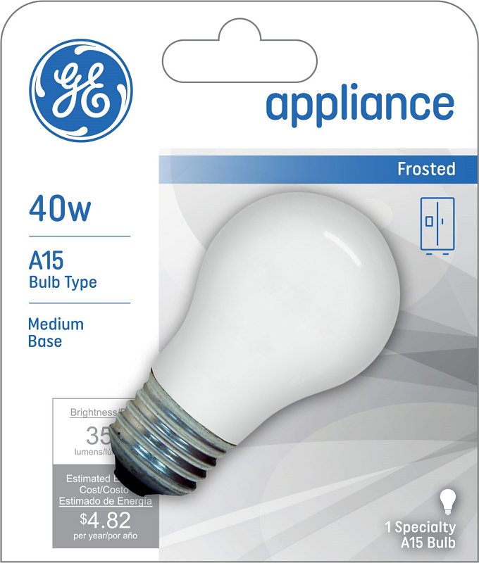 GE GE 27495 Ceiling Fan Bulb, 40 W, A15 Lamp, E26 Medium Lamp Base, 355 Lumens, 2700 K Color Temp, Frosted Light