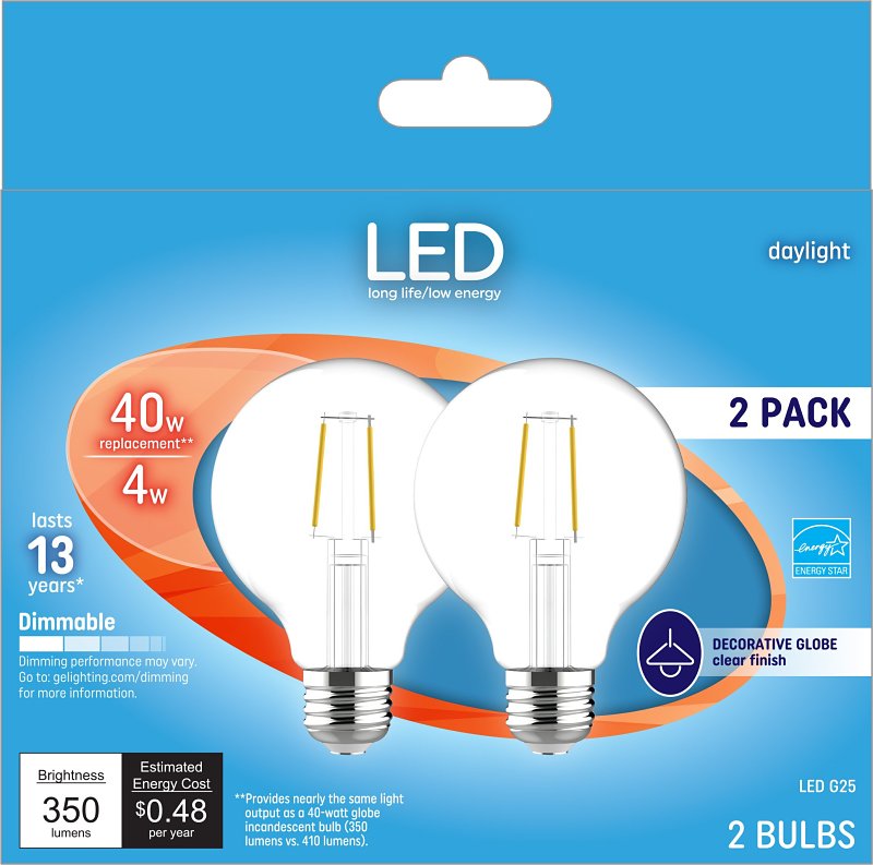 GE GE Industrial Solutions 28942 LED Bulb, Globe, G25 Lamp, E26 Lamp Base, Dimmable, Daylight Light ELECTRICAL GE