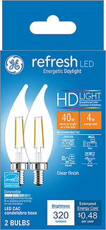GE GE 31425 LED Bulb, General Purpose, 40 W Equivalent, E12 Lamp Base, Dimmable, Clear, Daylight Light, 5000 K Color Temp