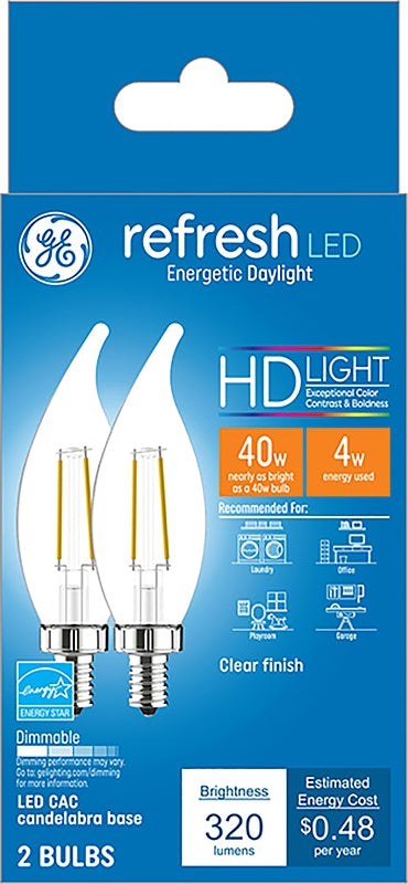 GE GE 31425 LED Bulb, General Purpose, 40 W Equivalent, E12 Lamp Base, Dimmable, Clear, Daylight Light, 5000 K Color Temp