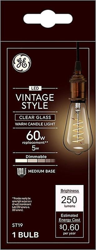 GE GE Industrial Solutions 36506 LED Bulb, Decorative, ST19 Lamp, E26 Lamp Base, Dimmable, Clear ELECTRICAL GE