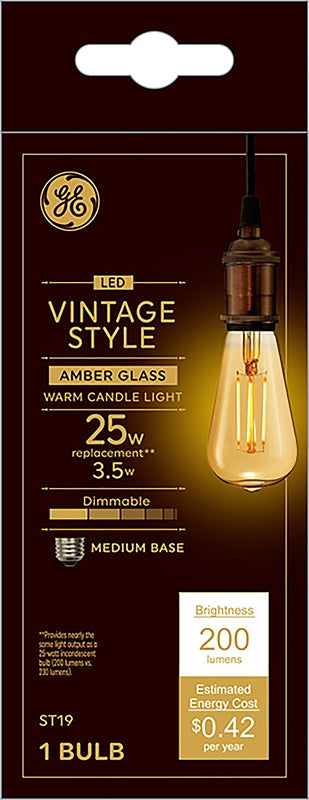 GE GE 36811 Light Bulb, Vintage, ST19 Lamp, Medium (E26) Lamp Base, Dimmable, Amber, 2200 K Color Temp ELECTRICAL GE