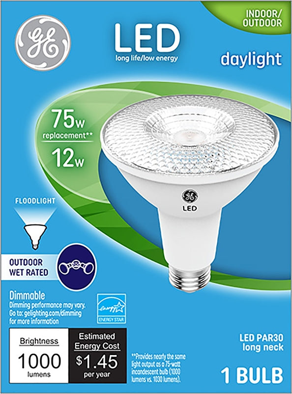 GE GE 38447 LED Bulb, Flood/Spotlight, PAR30 Lamp, 75 W Equivalent, E26 Lamp Base, Dimmable, Daylight Light ELECTRICAL GE