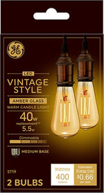 GE GE 42194 Light Bulb, Vintage, ST19 Lamp, 40 W Equivalent, Medium (E26) Lamp Base, Dimmable, Amber, Warm White Light