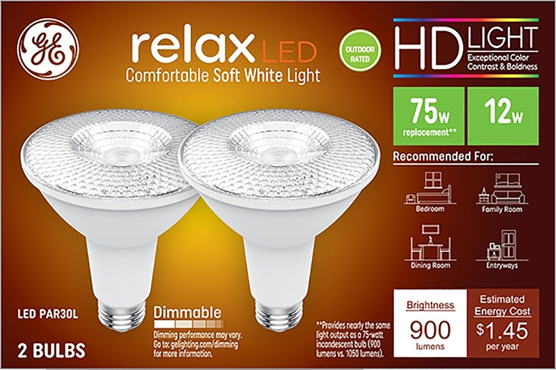 GE GE Industrial Solutions 43096 LED Bulb, Flood/Spotlight, PAR30L Lamp, E26 Lamp Base, Dimmable, Clear, Soft White Light ELECTRICAL GE