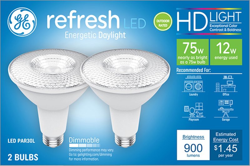 GE GE Industrial Solutions 43098 LED Bulb, Flood/Spotlight, 900 Lumens, 12 W, PAR30L Lamp, 75 W Equivalent, E26 Lamp Base