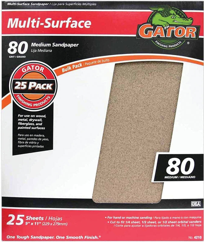 GATOR Gator 3265 Sanding Sheet, 11 in L, 9 in W, Aluminum Oxide Abrasive, 80 Grit, Medium PAINT GATOR
