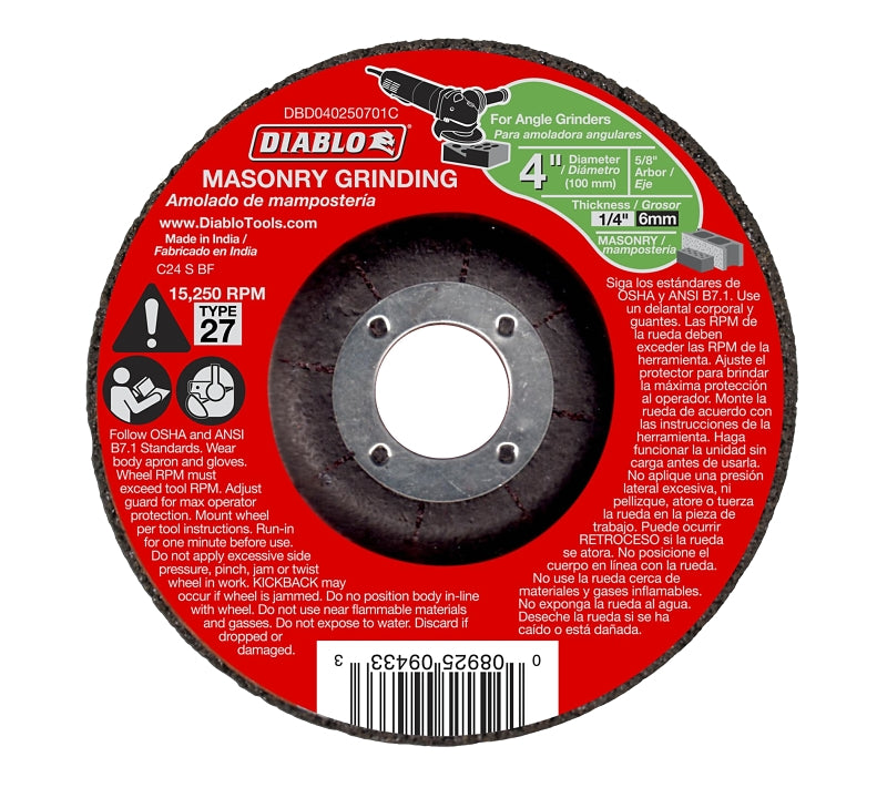 DIABLO Diablo DBD040250701C Grinding Wheel, Applicable Materials: Cement, Cinder, Paver Stone, 4 in Dia, 1/4 in Thick TOOLS DIABLO