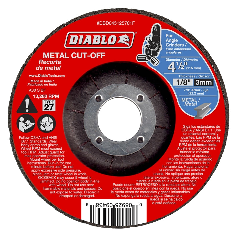 DIABLO Diablo DBD045125701F Cut-Off Wheel, 4-1/2 in Dia, 1/8 in Thick, 7/8 in Arbor, Aluminum Oxide Abrasive TOOLS DIABLO