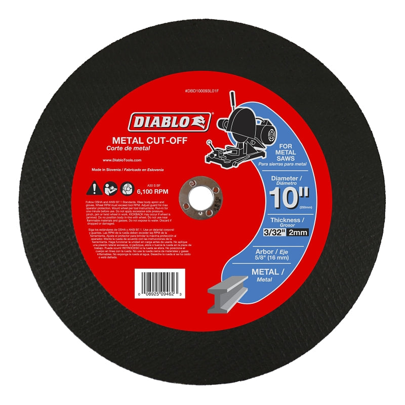 DIABLO Diablo DBD100093L01F Cut-Off Disc, 10 in Dia, 3/32 in Thick, 5/8 in Arbor, Aluminum Oxide Abrasive TOOLS DIABLO