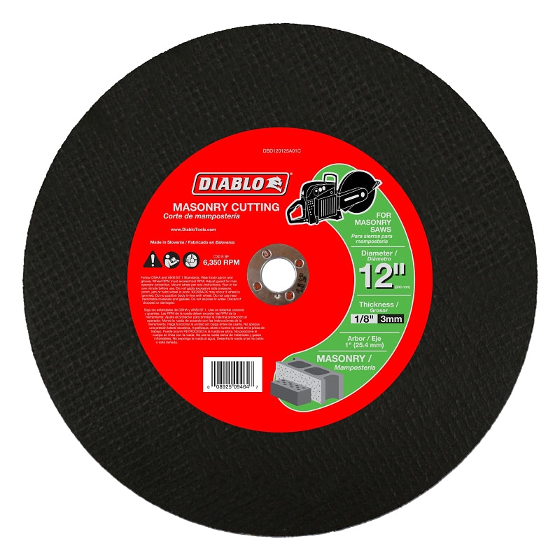 DIABLO Diablo DBD120125A01C Cut-Off Wheel, 12 in Dia, 1/8 in Thick, Aluminum Oxide Abrasive, 1 in Arbor TOOLS DIABLO