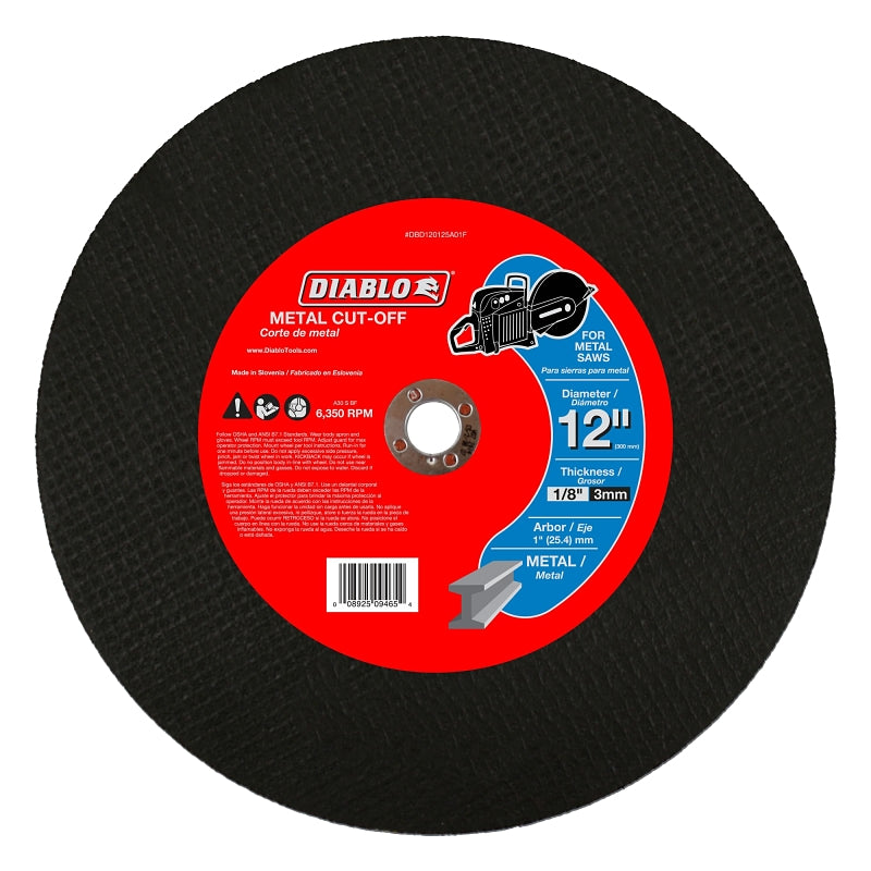 DIABLO Diablo DBD120125A01F Cut-Off Wheel, 12 in Dia, 1/8 in Thick, 1 in Arbor, Aluminum Oxide Abrasive TOOLS DIABLO