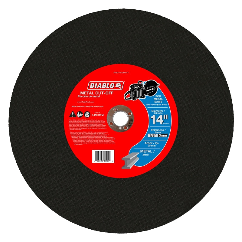 DIABLO Diablo DBD140125G01F Cut-Off Wheel, 14 in Dia, 1/8 in Thick, 3/4 in Arbor, Aluminum Oxide Abrasive