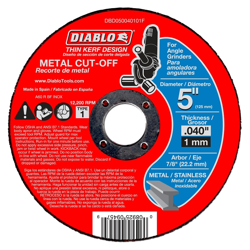 DIABLO Diablo DBD050040101F Cut-Off Wheel, 5 in Dia, 0.04 in Thick, 7/8 in Arbor, Aluminum Oxide Abrasive TOOLS DIABLO