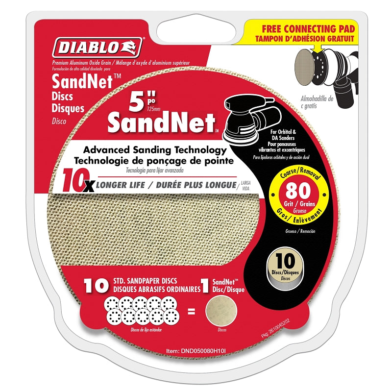 DIABLO Diablo Sand Demon DND050080H10I Sanding Disc, 5 in Dia, 80 Grit, Coarse, Aluminum Oxide Abrasive, Universal TOOLS DIABLO