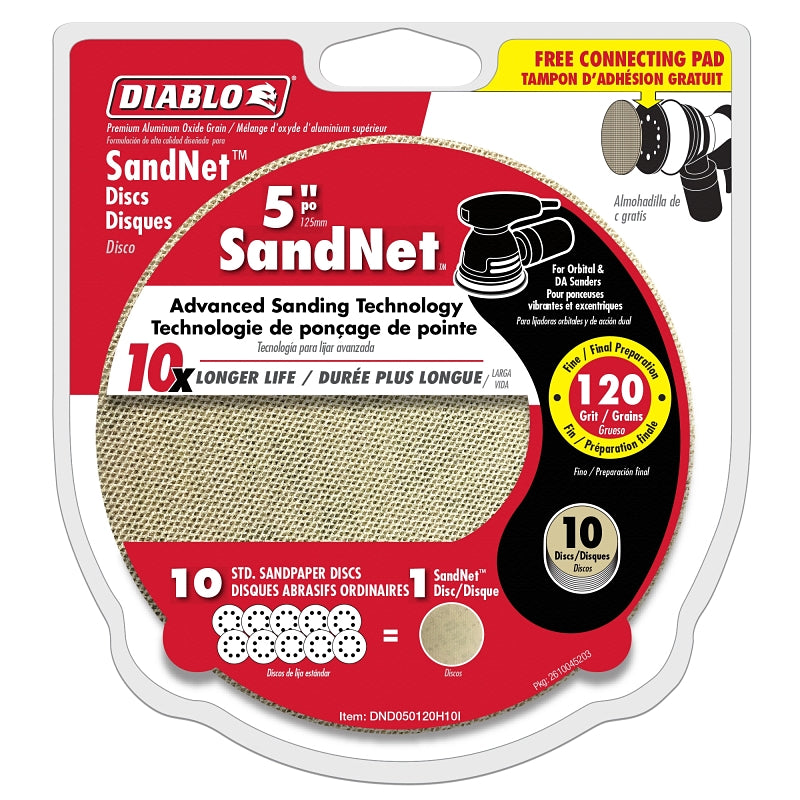 DIABLO Diablo DND050120H10I Sanding Disc, 5 in Dia, 120 Grit, Fine, Aluminum Oxide Abrasive, Universal, 10/PK TOOLS DIABLO