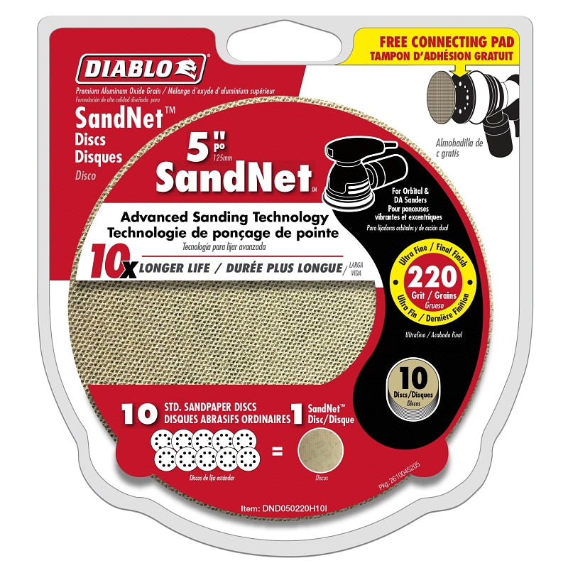 DIABLO Diablo Sand Demon DND050220H10I Sanding Disc, 5 in Dia, 220 Grit, Ultra Fine, Aluminum Oxide Abrasive, Universal TOOLS DIABLO
