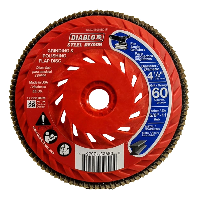 DIABLO Diablo Steel Demon DCX045060B01F Flap Disc, 4-1/2 in Dia, 5/8-11 Arbor, 60 Grit, Coarse, Zirconium Abrasive TOOLS DIABLO