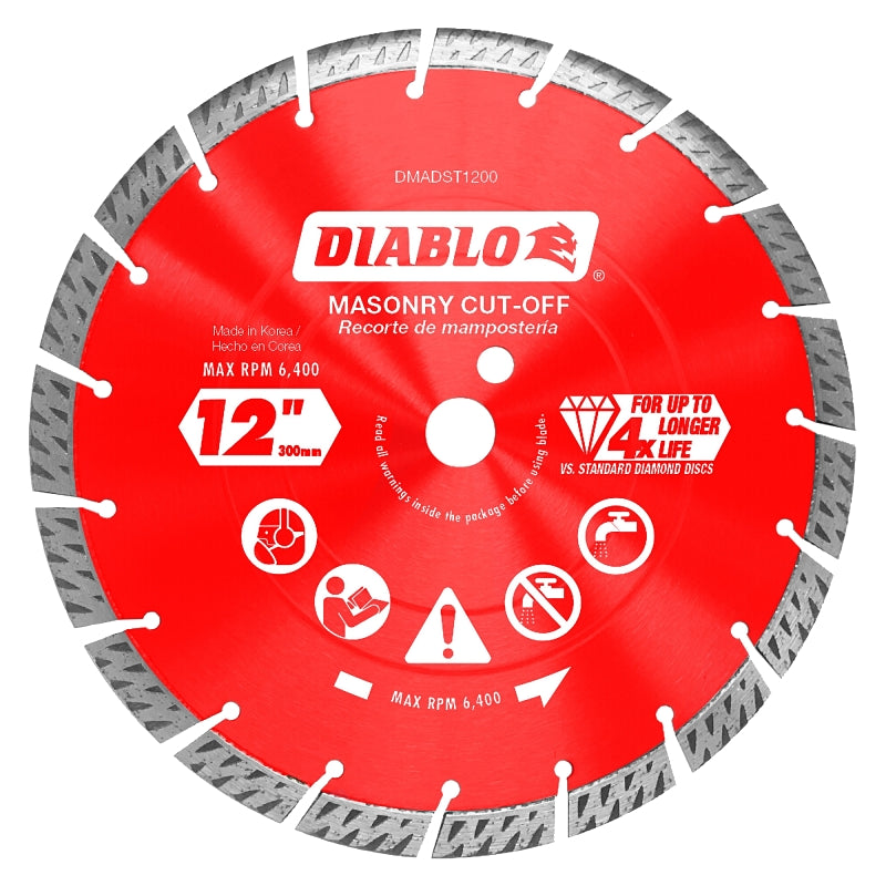 DIABLO Diablo DMADST1200 Series Saw Blade, Turbo Cut-Off Disc Blade, 12 in Dia, Segmented Rim, 1/PK TOOLS DIABLO